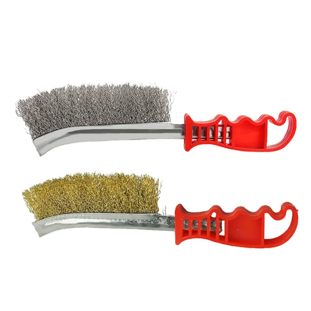 

2pcs/set Wire Brush Red Stainless Steel Brass Bristles Rust Remover Paint Removal Home Cleaning Tolols