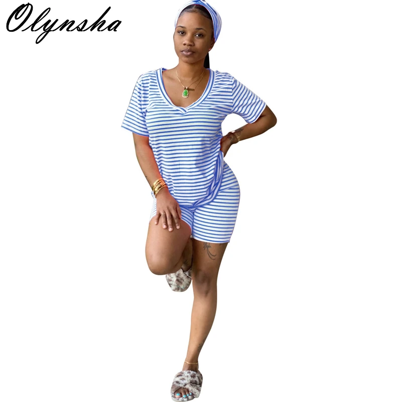 Женский повседневный комплект одежды для отдыха Модный Полосатый Топ с V