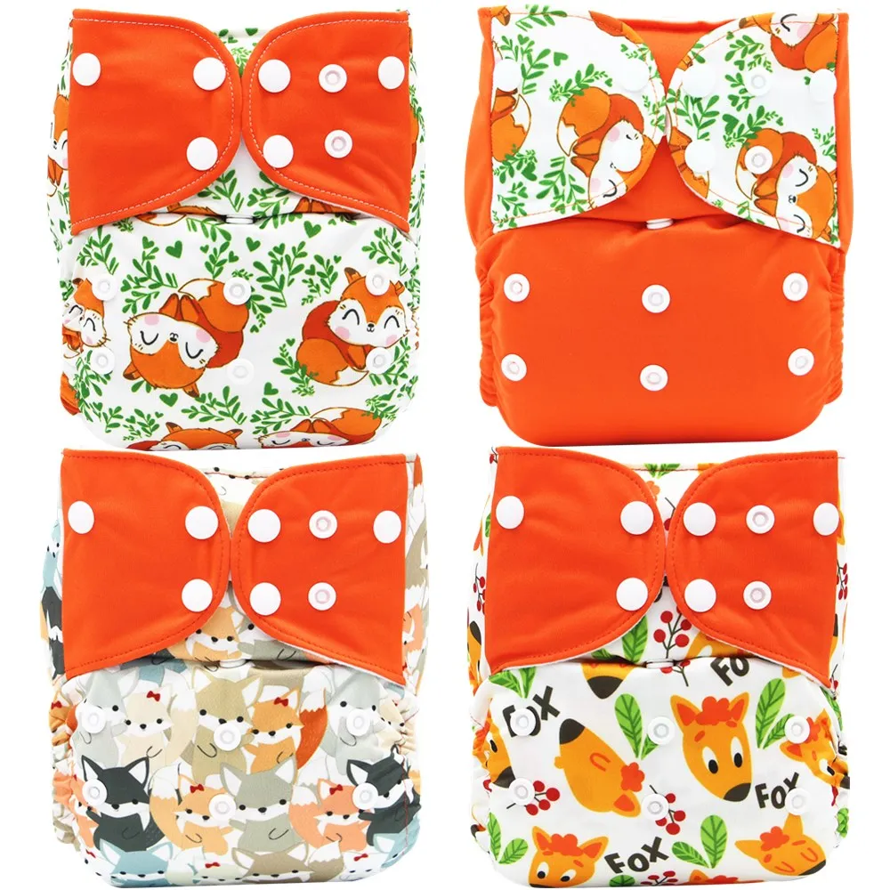 

2021 4pcs/set Diaper Cover Washable Diaper Eco-friendly Ecological Adjustable Baby Nappy Reusable Cloth Diapers Fit 3-15kg baby