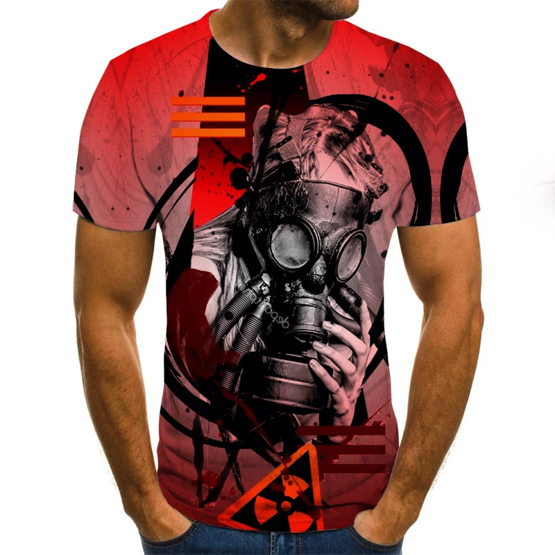 

Camiseta de verano para hombre, ropa de calle de manga corta con cuello redondo, estilo Punk, camiseta informal con estampado 3D