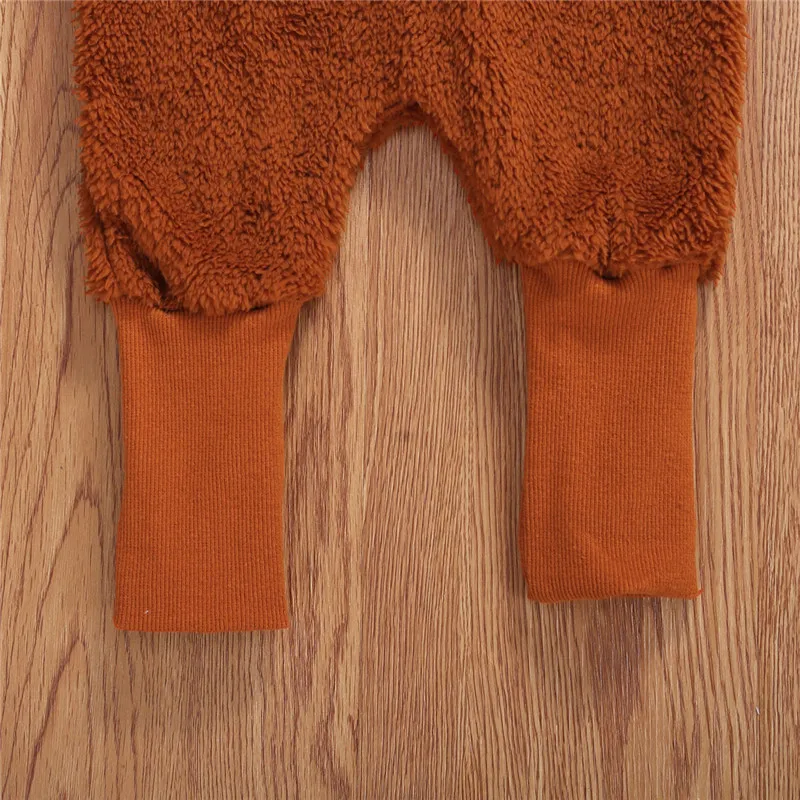 

0-12M Newborn Baby Warm Plush Romper with Ear Hat Winter Infant Cartoon Long Sleeve Hooded Jumpsuit Button-up Outfit for Fall