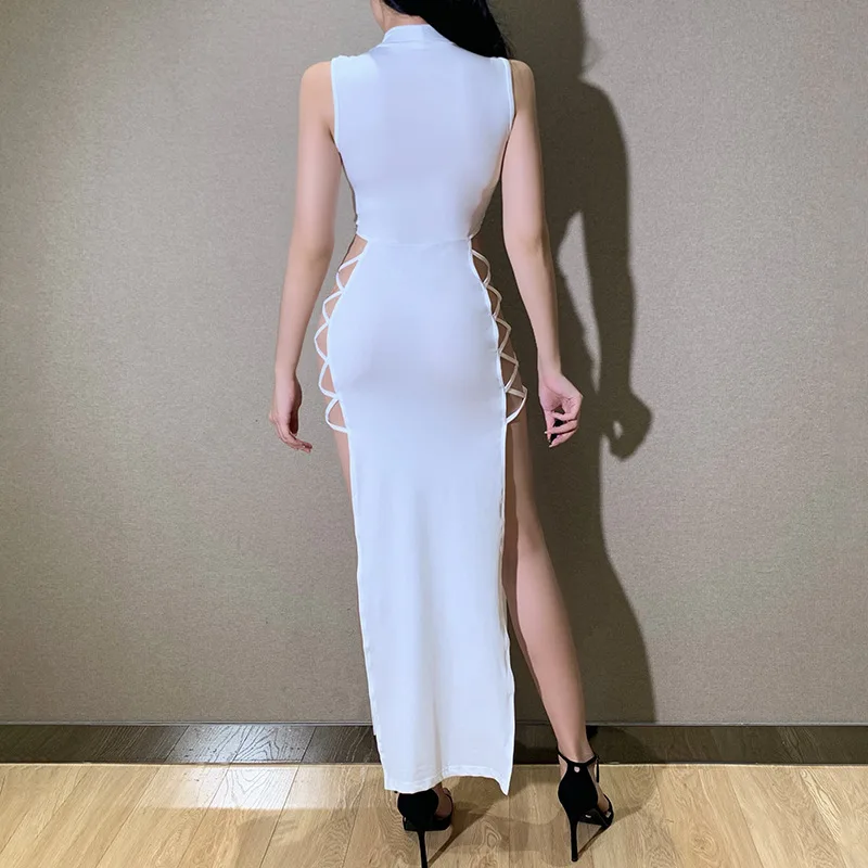 

Elegant Black Sleeveless Bandage Sexy Dress for Women Club Party Backless Tank Dresses Skinny Fashion Summer 2021
