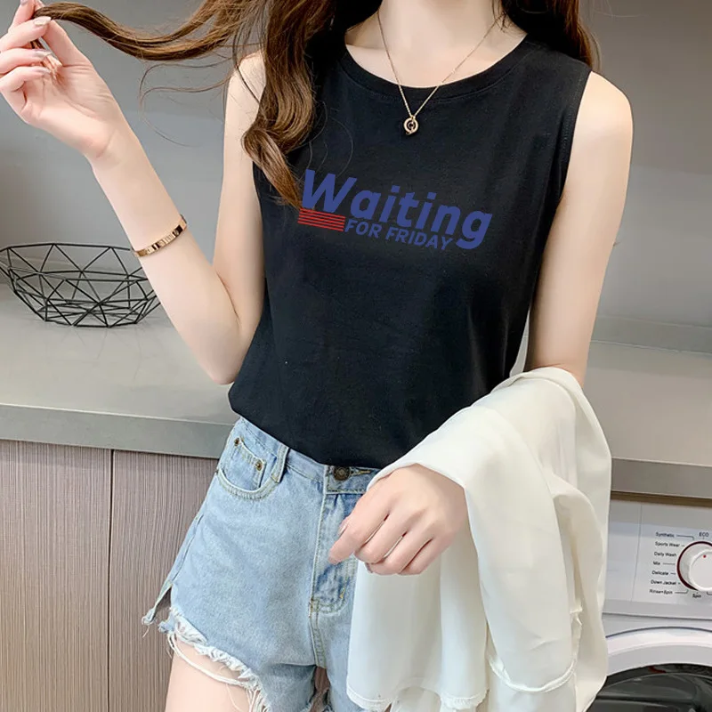 

Korean Fashion Cotton Tops Women Tank Top O Neck Printed Women Top Tees Summer Woman Sleeveless Tanks Tops