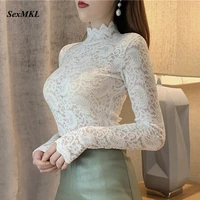 woman white lace blouse transparent summer women blouses plus size womens tops and blouses sexy black lace shirts long sleeve