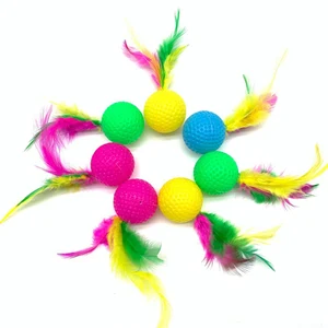 10pcs Mixed Funny Plastic Golf Ball with Feather Cat Toy Interactive Kitten Cat Teaser Ball Toy Pet  in Pakistan