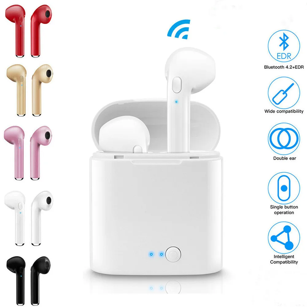 Беспроводная мини Bluetooth Спортивная гарнитура I7s TWS в уши Bluetooth гарнитура с зарядным устройством для мобильного телефона IPhone huawei samsung