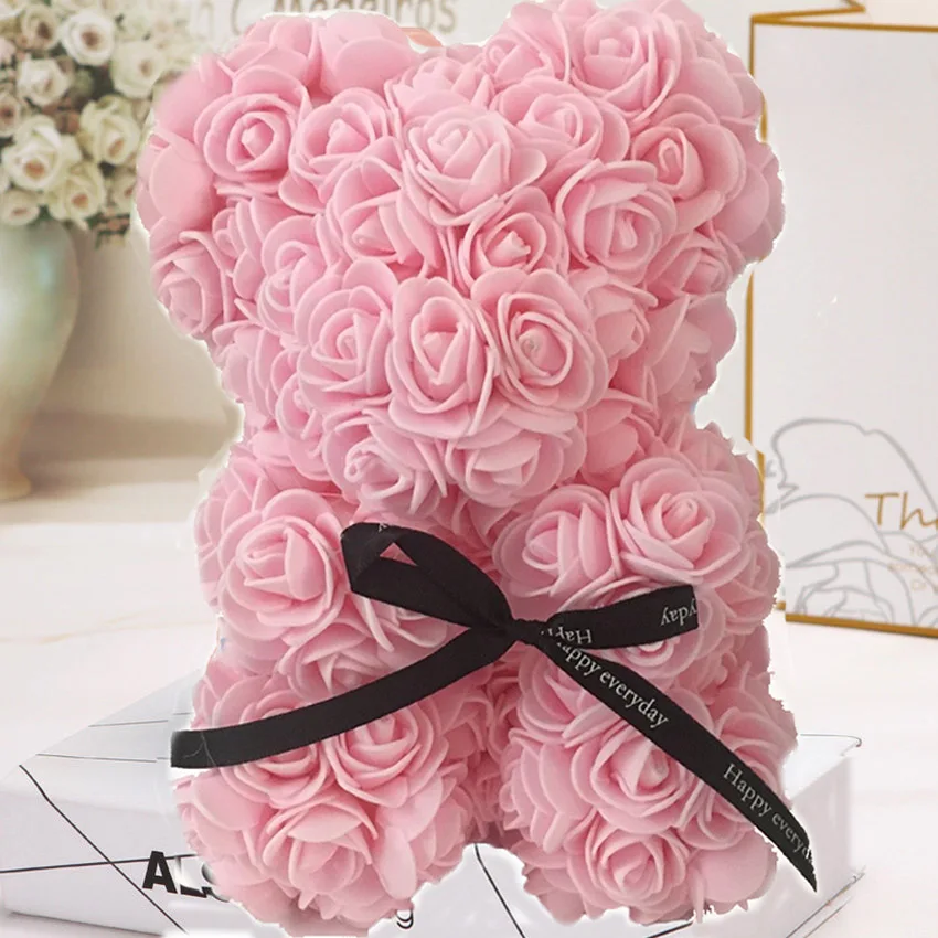 25cm NO box 25 см День Святого Валентина Искусственный Красный мишка Роза цветок подарочная коробка для женщин плюшевый медведь кролик подарок - Цвет: 25cm NO box