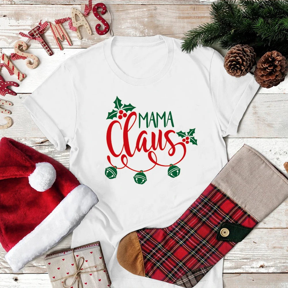 Merry Christmas Mama Claus Women Graphic T-shirt Aesthetic Ladies Tops 2020 White T Shirts Streetwear Mom Life Xmas Clothing | Женская