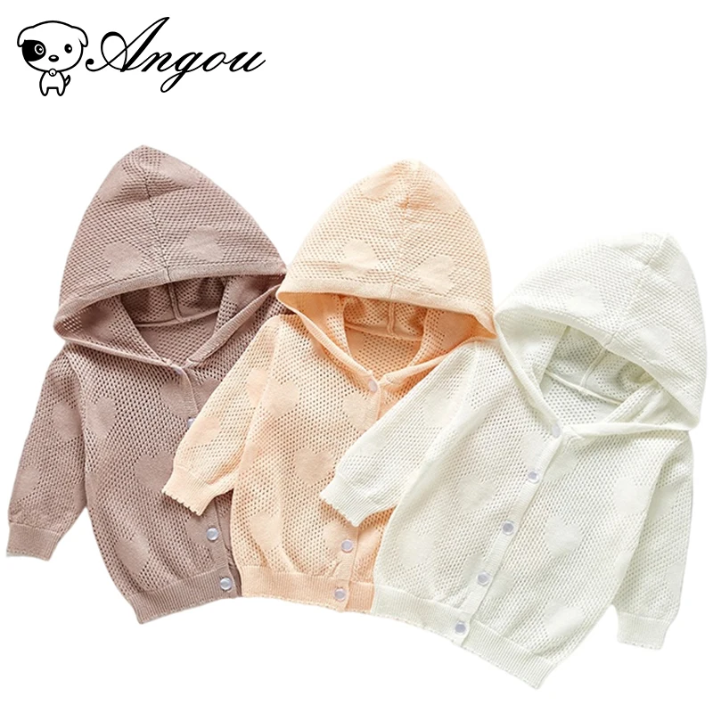 

Ажурный кардиган с капюшоном Angou для новорожденных мальчиков и девочек, однотонное летнее пальто карамельных цветов с длинными рукавами, вя...