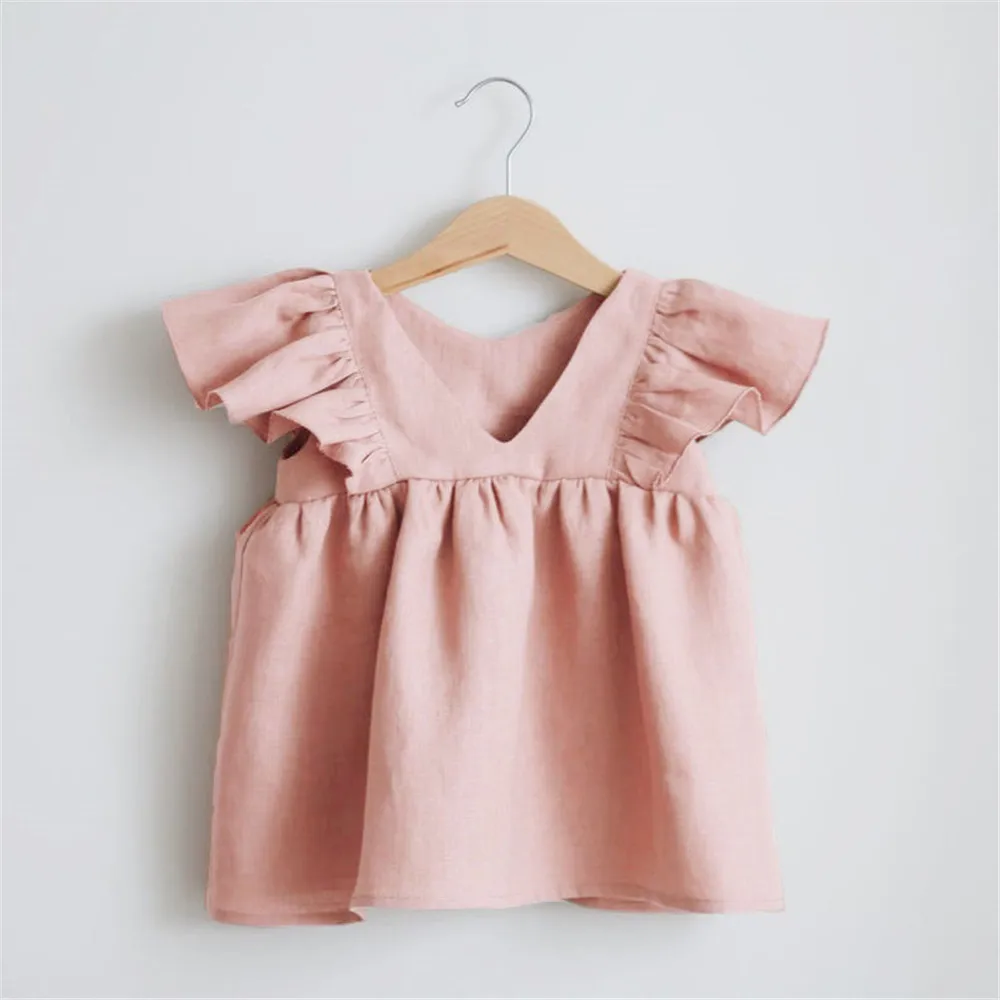 Милое летнее платье из хлопка и льна для девочек От 0 до 3 лет Повседневное с