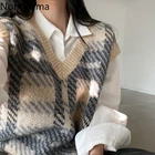 Свитер Nomikuma, жилет для женщин, новинка осень 2021, винтажный пуловер без рукавов с V-образным вырезом, жилет, корейские шикарные вязаные Свободные топы для женщин