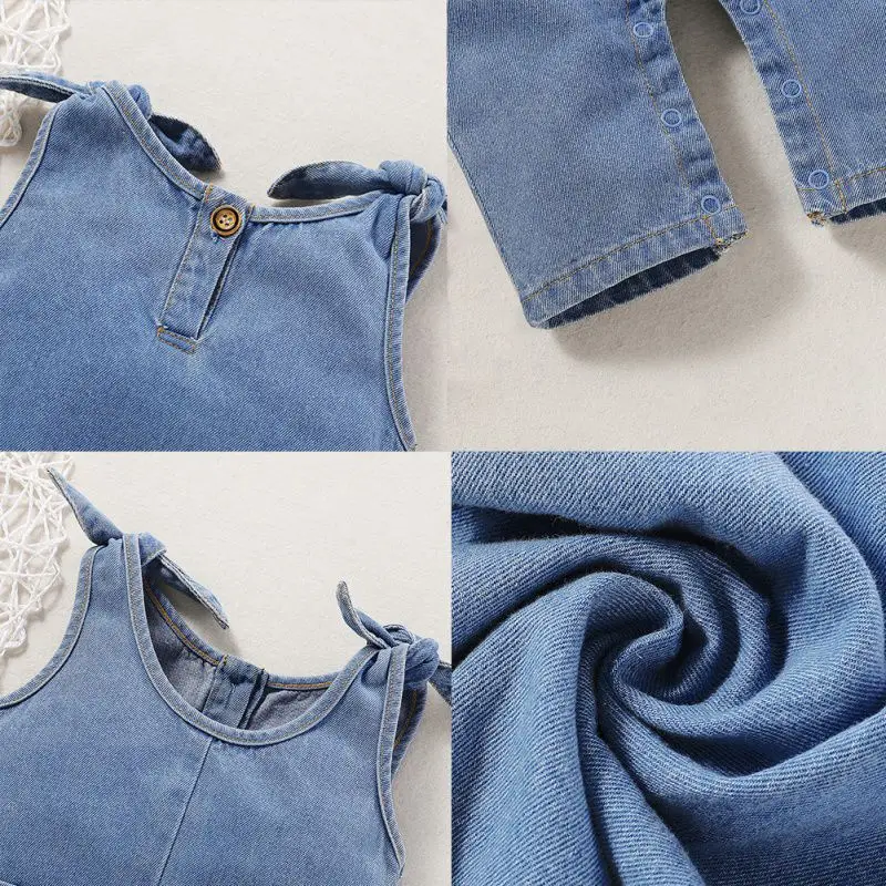 

New Baby Denim Rompers Newborn Girls Solid Print Jumpsuit Sleeveless Strap Romper Infant Boys Casual Bodysuit Outfits Clothes