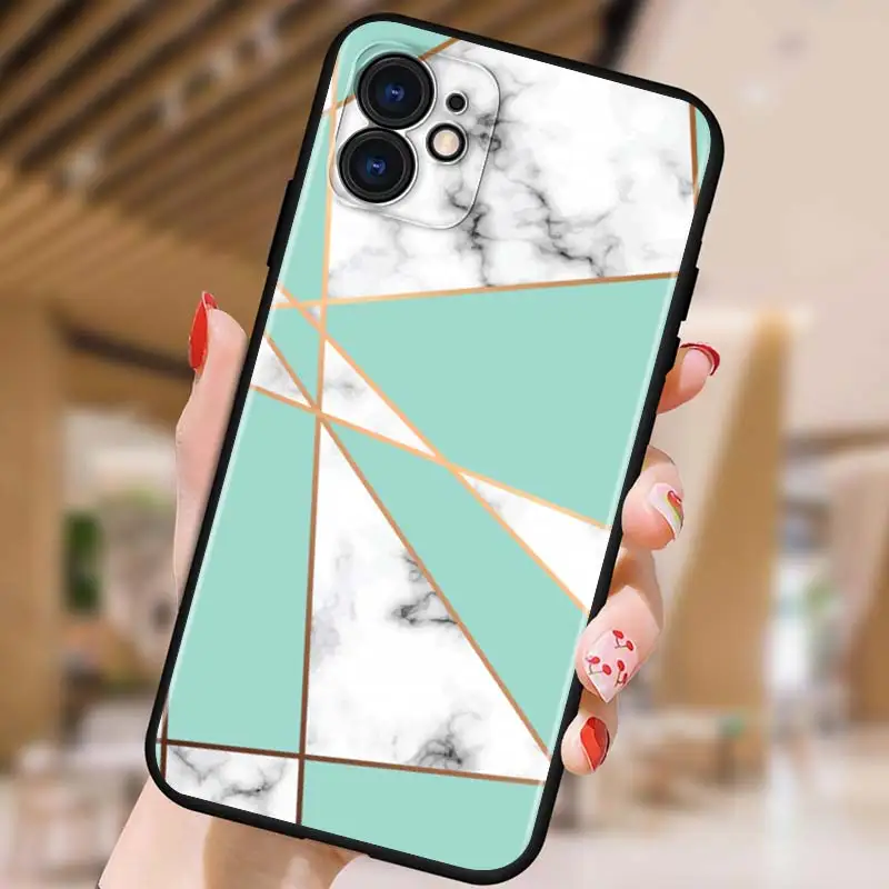 

Marble Geometric for iPhone 5 5S 6 7 8 X XR XS 11 SE 12 2020 mini Plus Pro MAX TPU Black Soft Cover