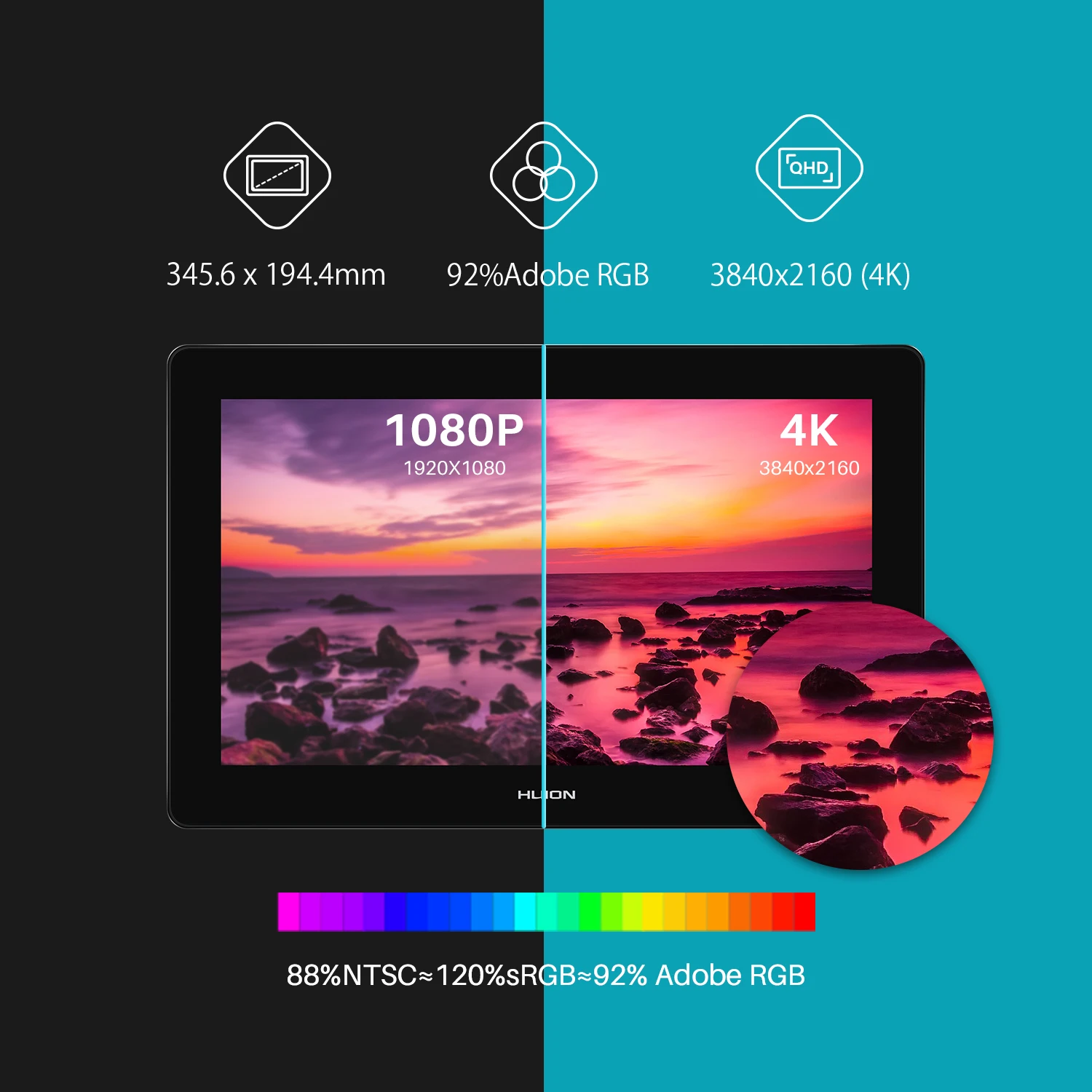 Графический планшет HUION Kamvas Pro 16 4K UHD экран 120% дюйма sRGB монитор для рисования с