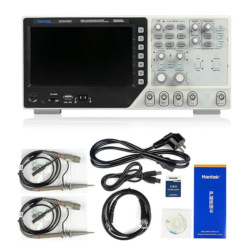Цифровой мультиметр Hantek DSO4102C Осциллограф USB 100 МГц 2 канала 7 дюймов 64K цветной