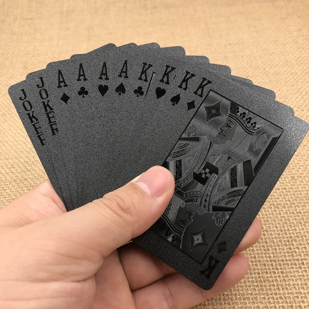 

Waterproof Black Plastic Playing Cards Collection Dark Diamond Poker Card Games Creative Gift Board Games Golden Drop Shipping