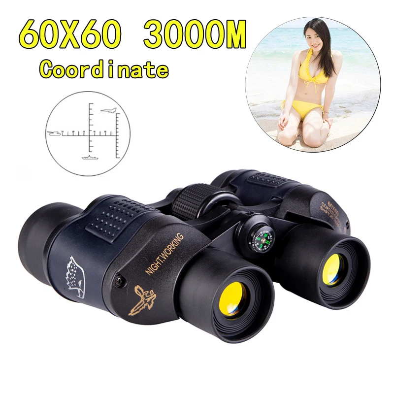 High-definition Telescope 60X60 Binoculars with Compass HD 3000M Powerful Fixed Zoom for Outdoor Hunting Optical Binocular