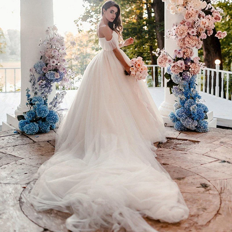 Платье женское вечернее из фатина с открытыми плечами|Свадебные платья| |