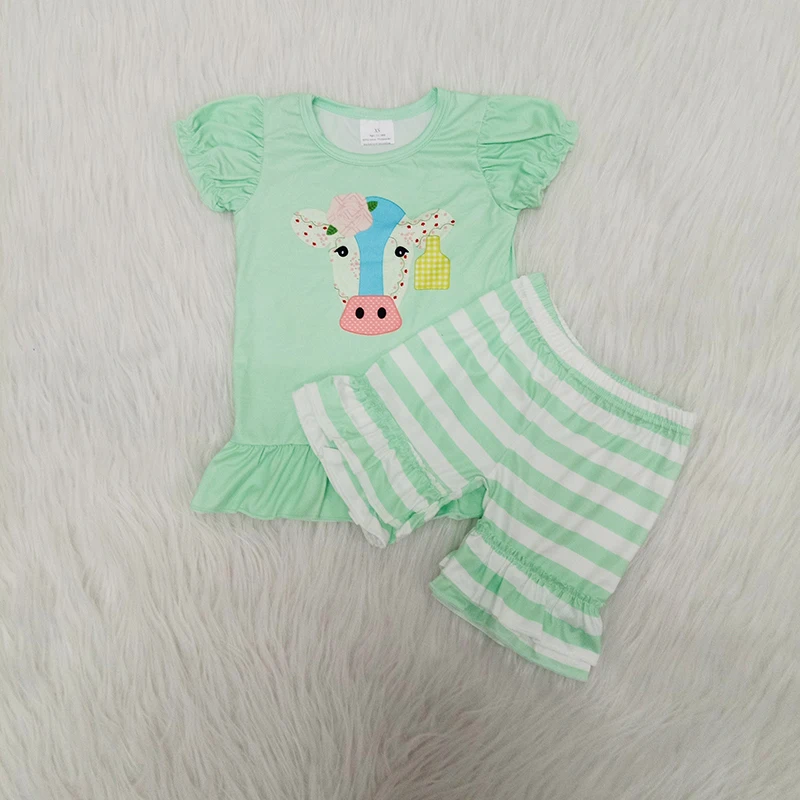 

2020 Dropshipping Infant Baby Girls Clothes Sets Summer Cute 2PCS Farm Ruffle Girl T shirt Shorts Boutique Kids Clothing Outfits