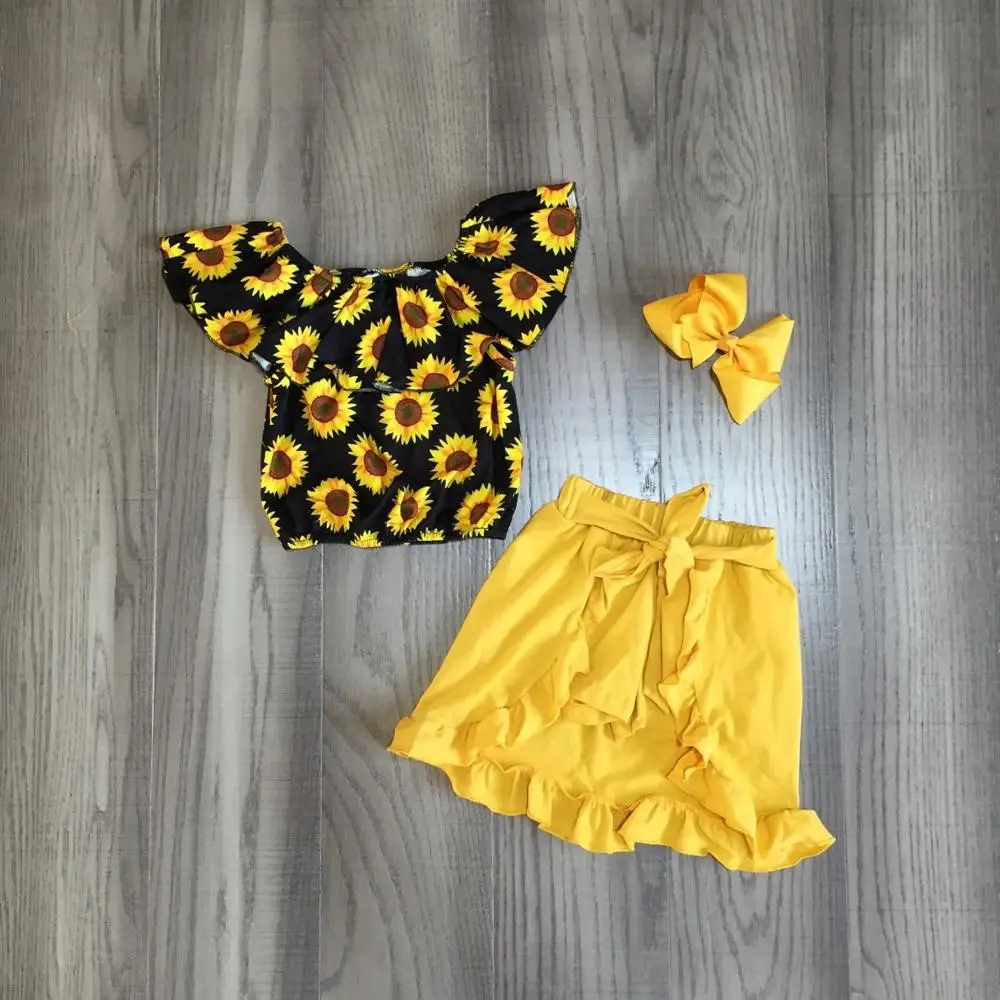 Летняя детская одежда для маленьких девочек хлопковый топ с подсолнухами