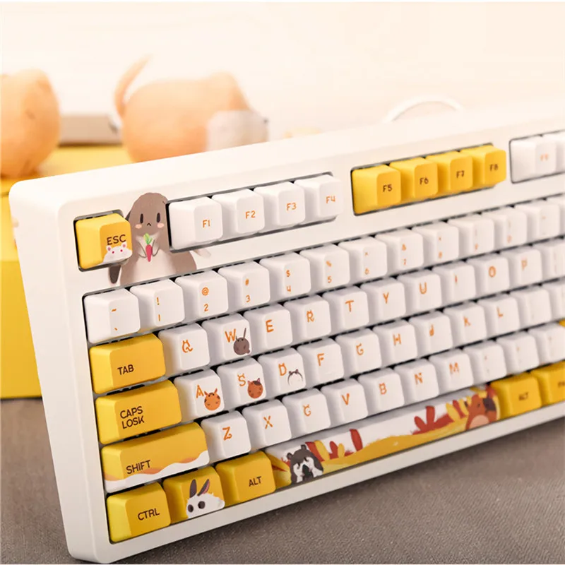 Ajazz Gaming Mechanical Keyboard 104 Keys 5 Sided Sublimation Anime OEM Profile PBT Key Cap Cherry MX Switch For Laptop PC Home
