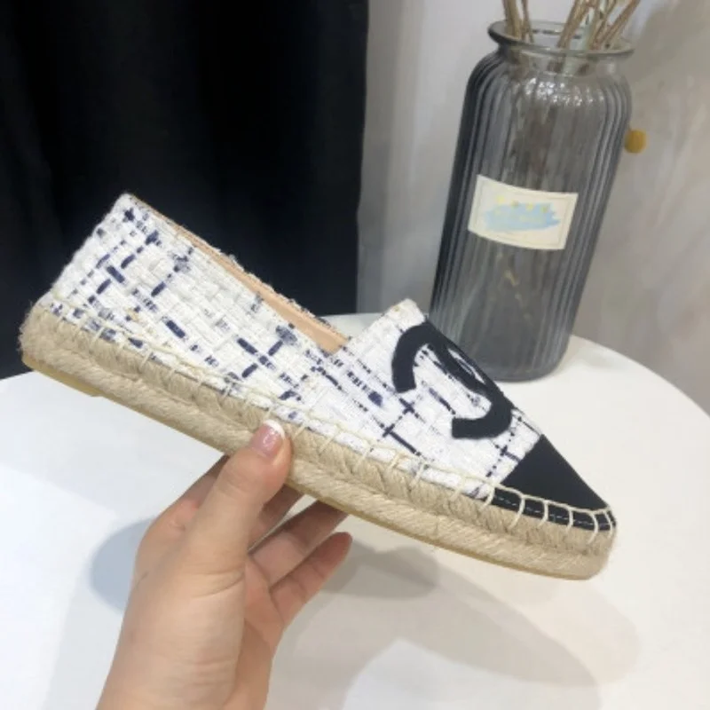 

Women Straw Embroidered Fisherman Shoes Fashion Platform Canvas Flats Famous Designer Letter Decorative