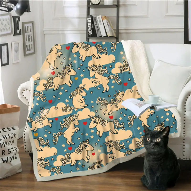 Вязаное одеяло с рисунком единорога для дивана 150 см X 200 капюшоном одеяла ручная