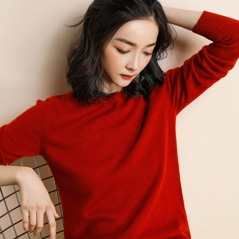 

High Quality Knitted Sweaters Women Casual O- Neck Thin Sweater Female Soft Solid Color Full Sleeve Knitted Pullover