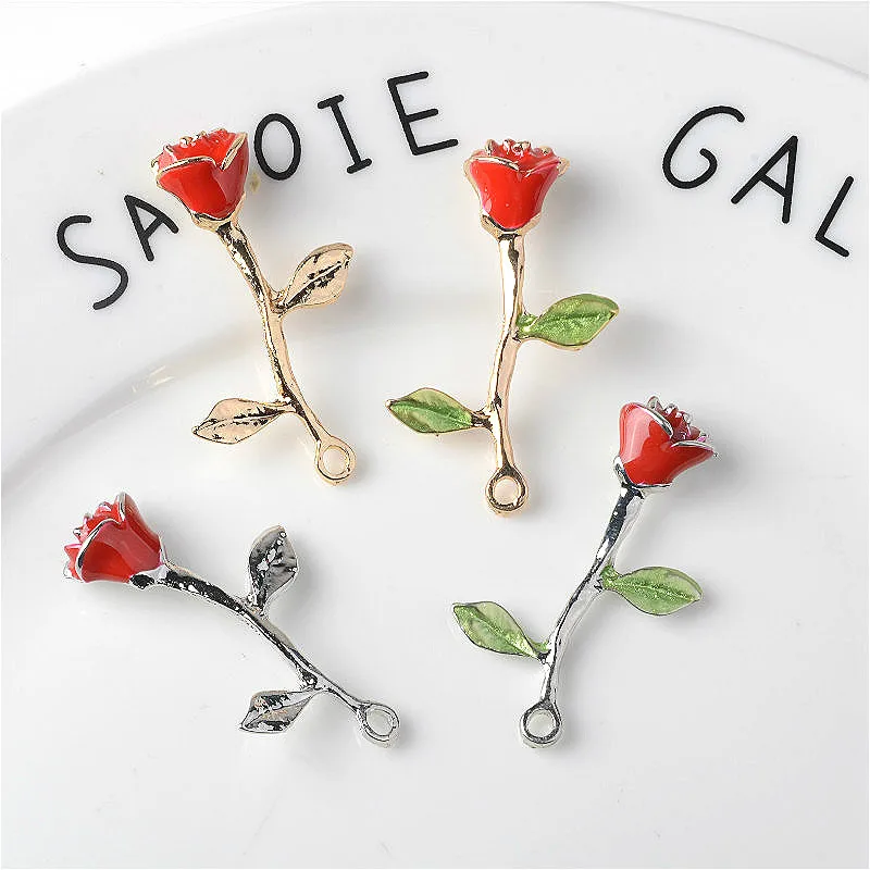 

10Pcs 2.5*4cm Romantic Metal Rose Shape Pendant Charms For DIY Making Earrings Bracelet Trendy Jewelry Findings Supplies