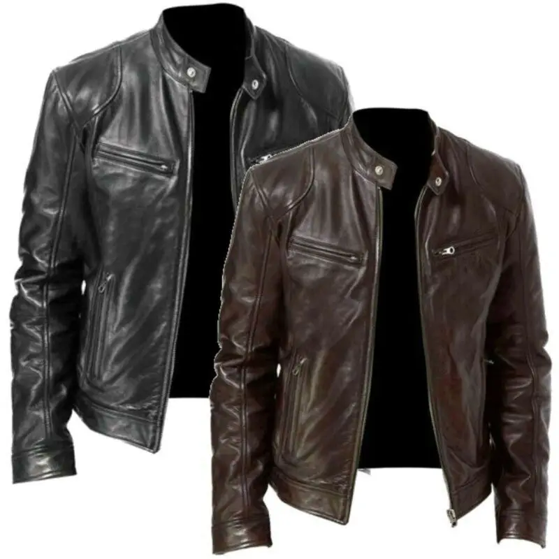 

Men Brand New Fashion Winter PU Leather Jacket BLACK BROWN Slim fit Biker SolidJacket Coat