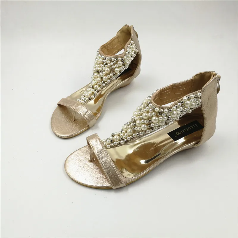 

Female Summer Beaded Rhinestone Shoes Women's Sandals Wedges Shoes For Women