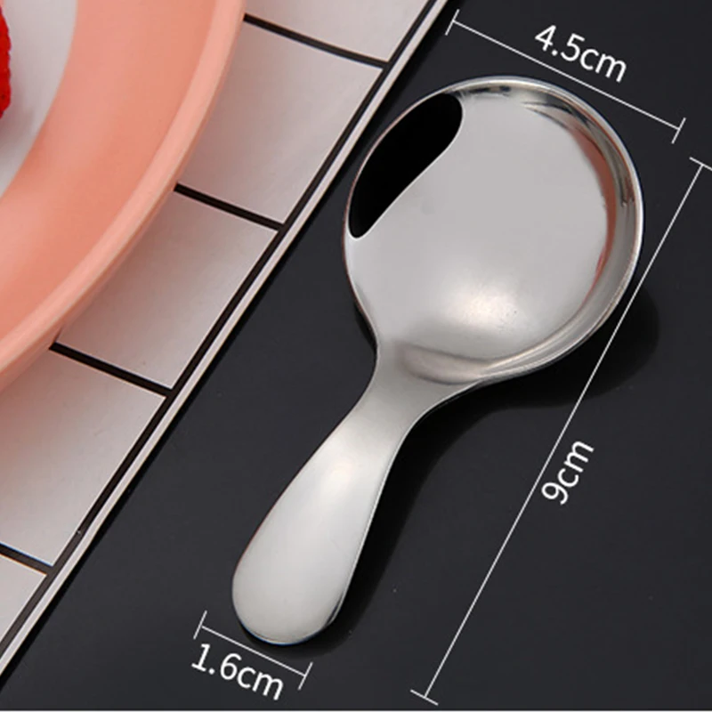 

1pc Practical Stainless Steel Tea Spoon Ice Cream Dessert Spoon Cute Short Handle Round Spoon Salt Seasoning Spoon Kitchen Tool