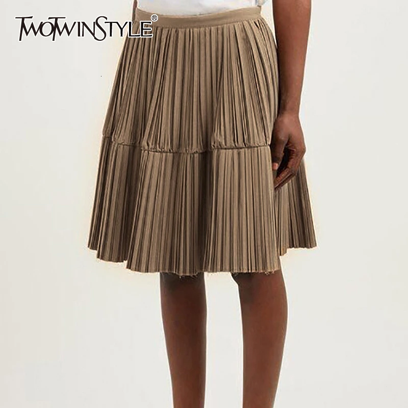 TWOTWINSTYLE винтажные однотонные женские плиссированные юбки с высокой талией Осень