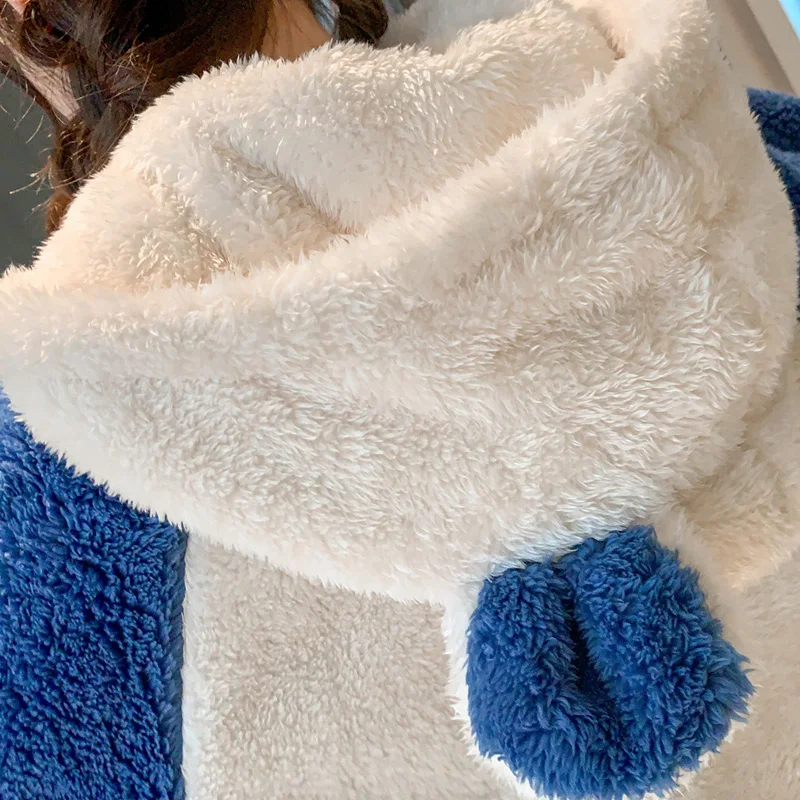 Plush Women Sleepwear Winter Pajamas Hooded Loose Version Pajama Set Inspissate Nightgown High Quality Packed Thicken женский