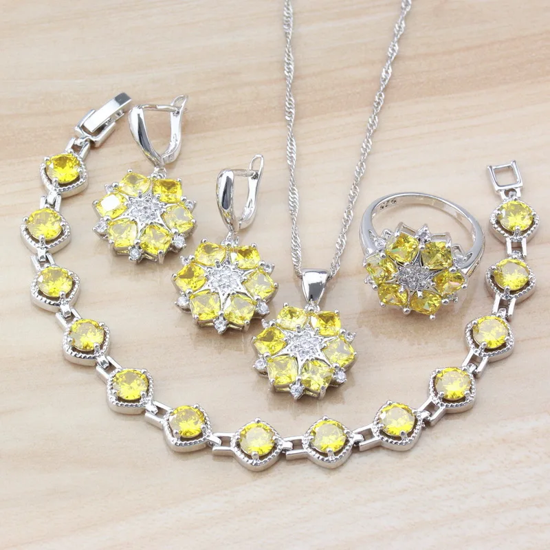 Великолепный винтажный стиль натуральный желтый камень CZ Ювелирные наборы
