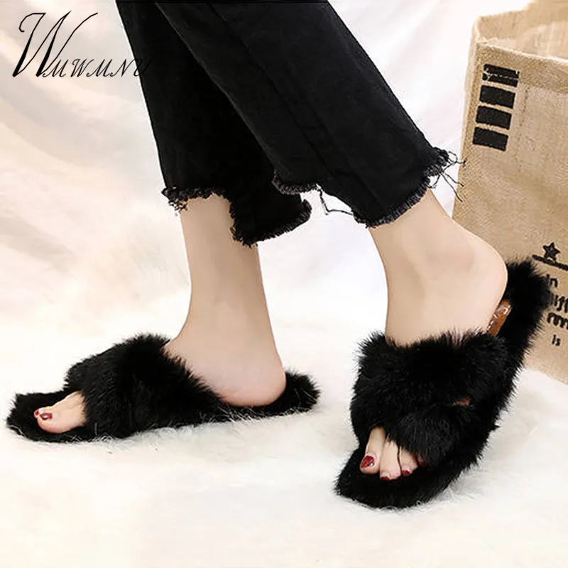 Женские тапочки с кроличьим мехом Зимние шлепанцы на натуральном меху Меховые