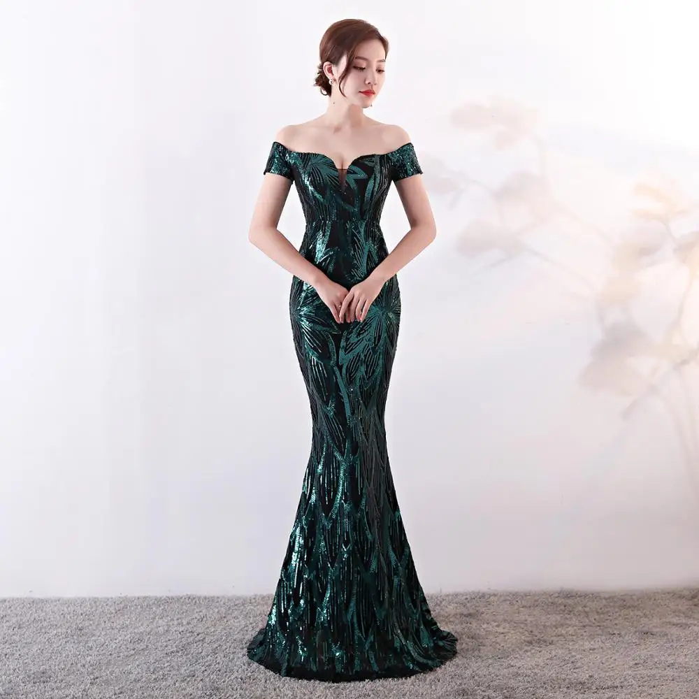 Sexy Prom Dresses 2020 Cheap V Neck Off the Shoulder Black with Gold Embroidery Mermaid Dress Vestido De Festa YN-1923 | Свадьбы и