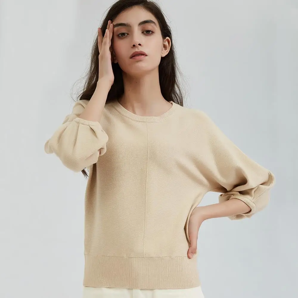 Женский вязаный свитер с рукавами-фонариками Wixra повседневный джемпер круглым