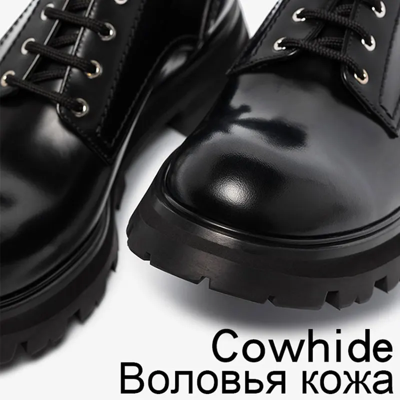 Murah Sepatu Bot Martin GUIDIBASIC Wanita 2021 Sepatu Bot Platform Hak Tebal Ujung Bundar Musim Dingin Sepatu Bot Renda Depan Kulit Asli