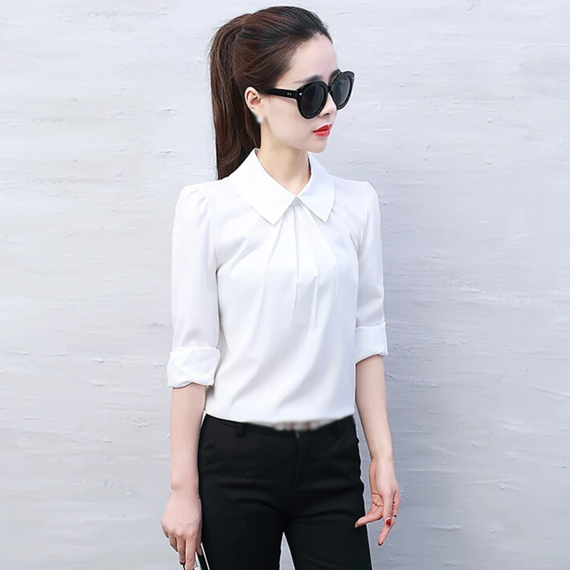 Женская блузка осень длинный рукав лук Тонкий Белый Топы офисные облегающие