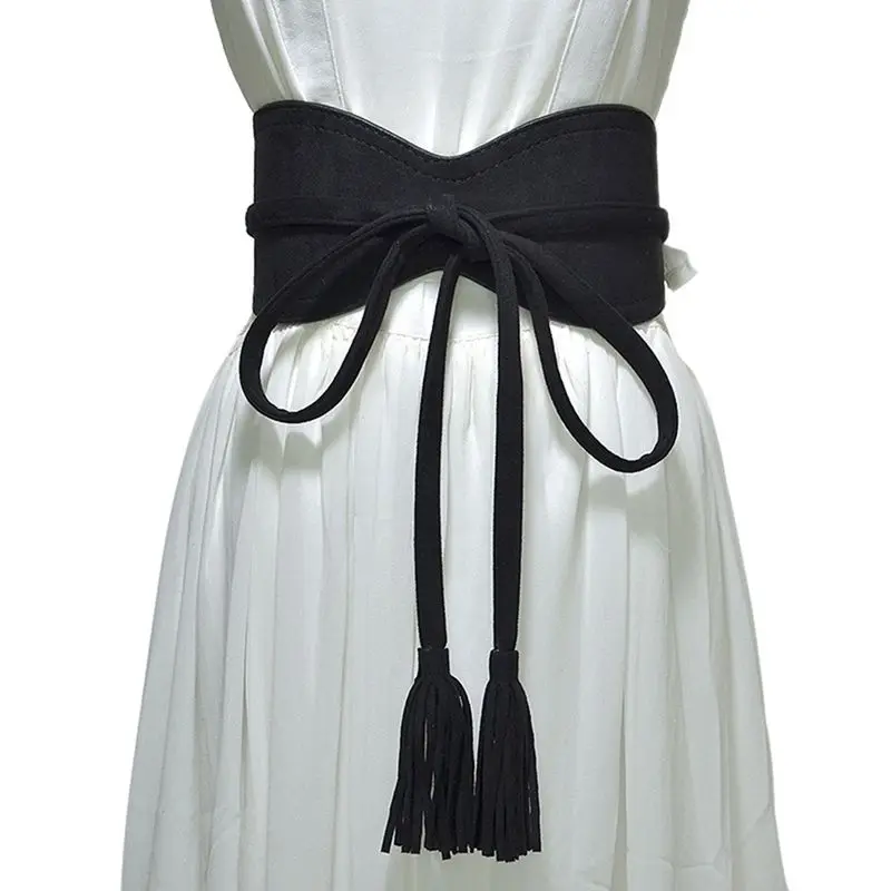 

Classy Women Waist Belt Stretch Buckle Bow Wide PU Leather Elastic Slimming Lace Up Waistband Corset Tie Belt