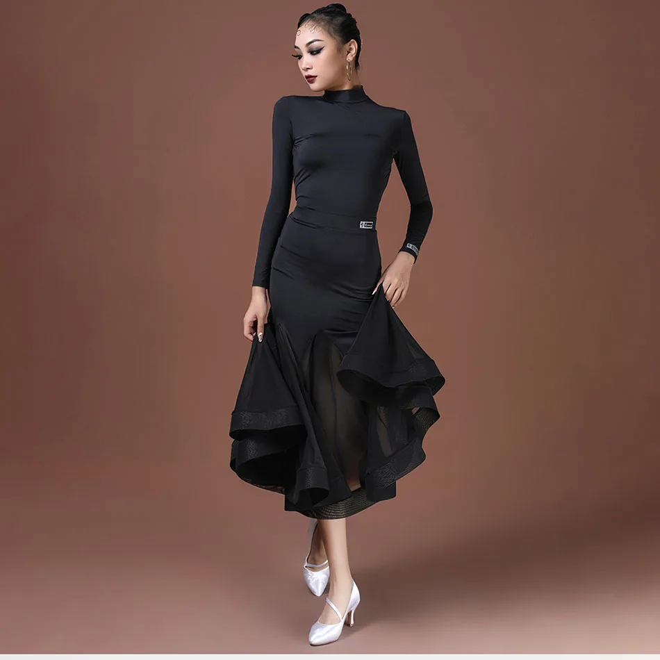 Новинка 2022 одежда для национального стандарта танцев черная сетчатая юбка в