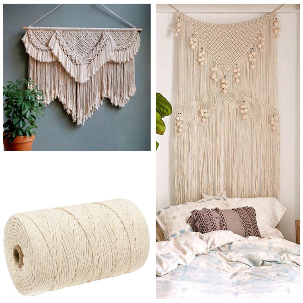 Шнур из мягкого хлопка натуральная бежевая веревка для ручной работы макраме