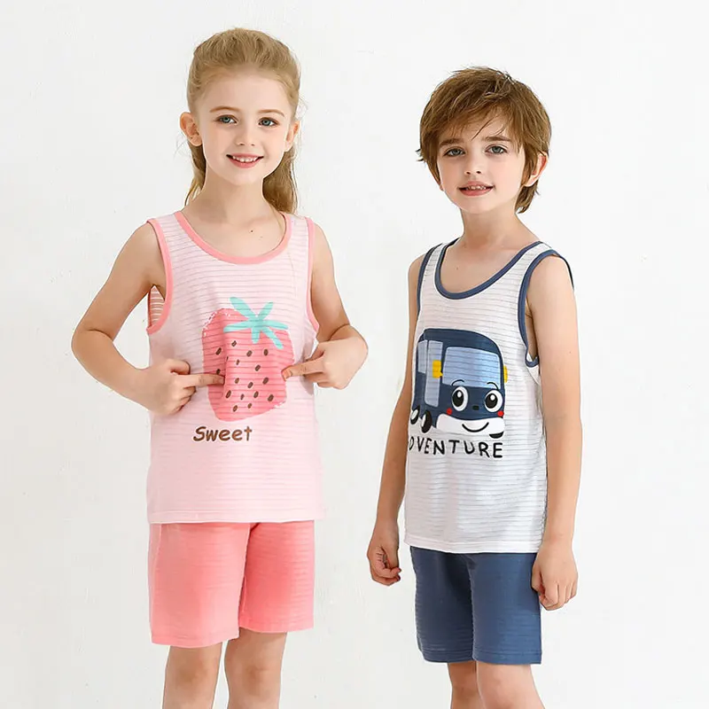 

Cotton Vest Sets for Children Summer Cartoon Sleeveless Kids Clothing Sets Baby Girls Clothes Boys Sleepwear Night Suit 2pcs set