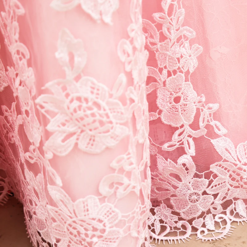 Stock Clean Prom Dress Long Pink Lace Custom Made Bridal Party Dresses 210220-039