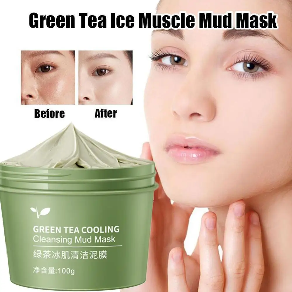 Green Tea Ice Muscle Mud Mask Anti-acne Face Cream Blackheads Acne Essence Removal Pores Cream Scar Shrink Care Skin G6M0