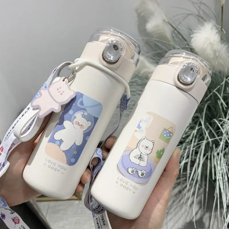 

kawaii 320/450ml Cartoons Stainless Steel Vacuum Flask Coffee Tea Milk Travel Cup Cute Bear Water Bottle Insulated Thermos