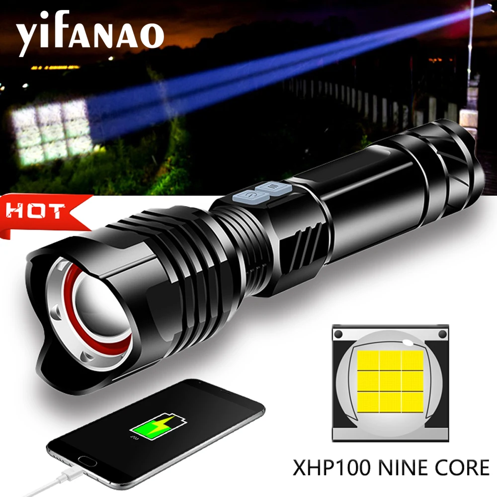 

XHP100 9Core Powerful LED Flashlight Torch XHP70 XHP50 Usb rechargeable Tactical Flashlight Zoom lantern use 26650/18650 Battery