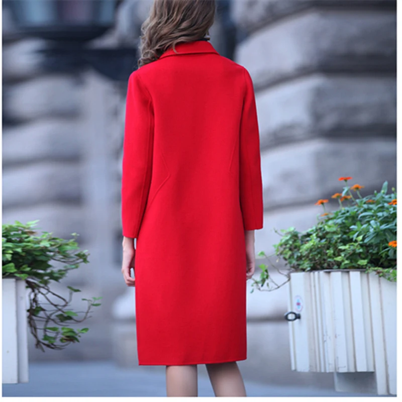 

Женское двухстороннее шерстяное пальто ZX358, облегающее пальто с V-образным вырезом и закрытыми пуговицами, весна-осень 2020