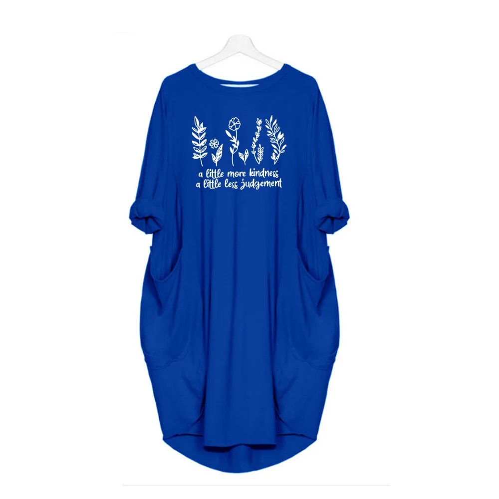 

New A Little More Kindness A Little Less Judgement Dress High Quality Print Long Sleeve Skirt Casual Loose Pocket Women Dresses